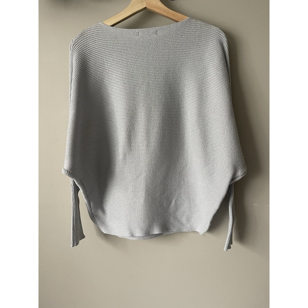 Greige Silver Metallic Ribbed Knit Batwing Sleeve Boat Neck Sweater  M